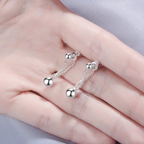 NEW 925 Sterling Silver Bead Tassel Drop Earrings - Picture 5 of 6